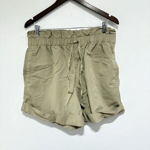 Abercrombie Fitch Shorts Women L Tan Khaki Chino Paperbag Waist High Rise Preppy